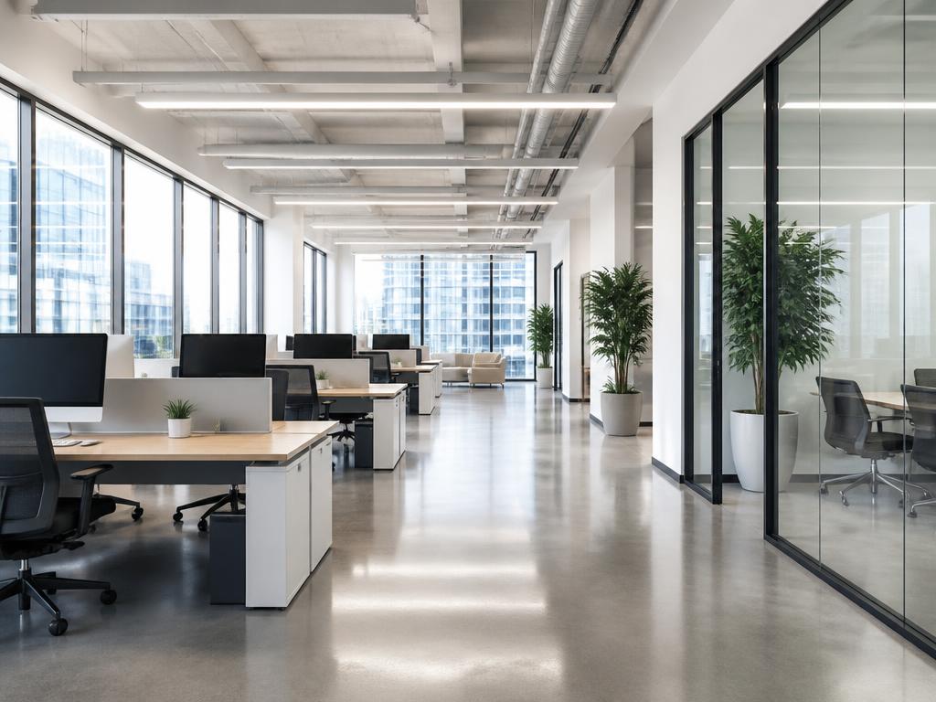 Clean modern office with polished floors