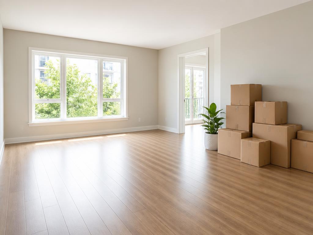 Empty clean apartment with moving boxes
