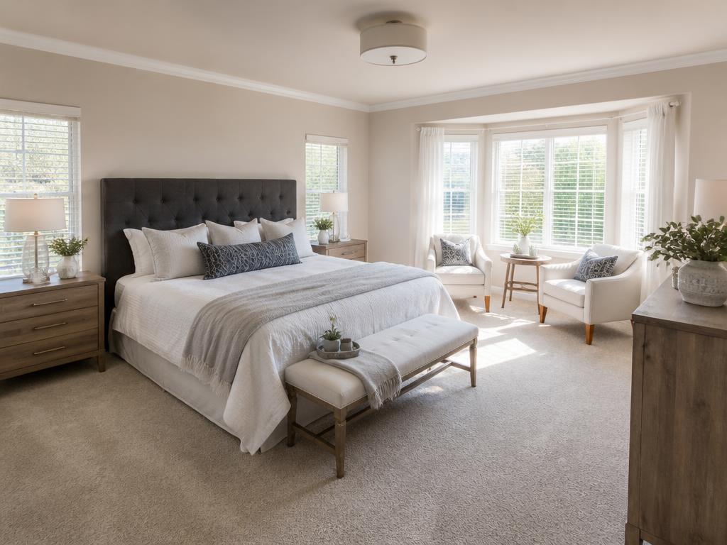 Tidy bedroom with a freshly made bed